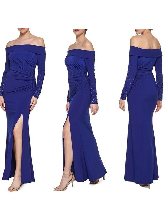 Vince Camuto Dresses & Skirts - VINCE CAMUTO Cobalt Royal Blue Rhinestone Embellished Off-Shoulder Gown dress 8